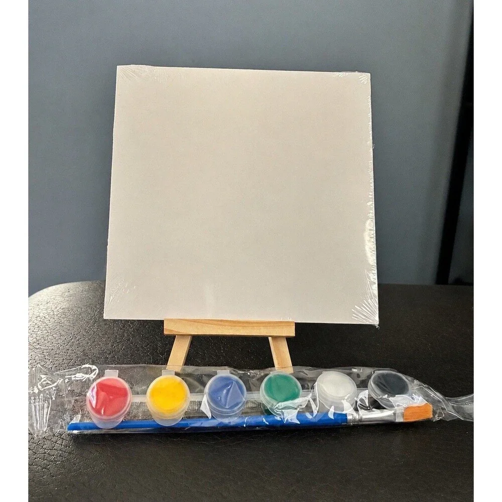 6 Sets Mini Acrylic Paint Kit - 6x6in Mini Canvas with Easel And Acrylic Paint